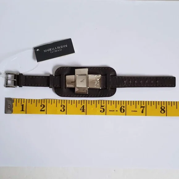 Italy MARIELA BURANI Cross Modernist Watch Silver Black Leather Strap Cruz - Picture 5 of 8